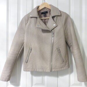 FOREVER 21 textured taupe oversized faux leather moto jacket